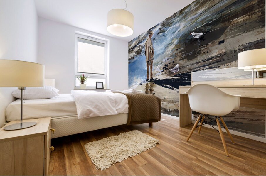 Seagulls and a Man Mural print