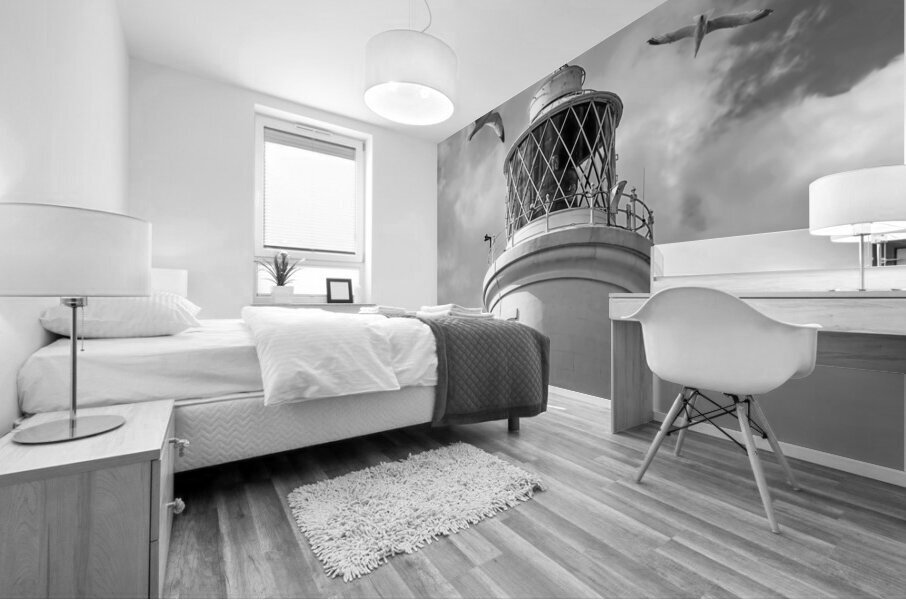 Fly Past - Seagulls Round Southwold Lighthouse Black and White Mural print