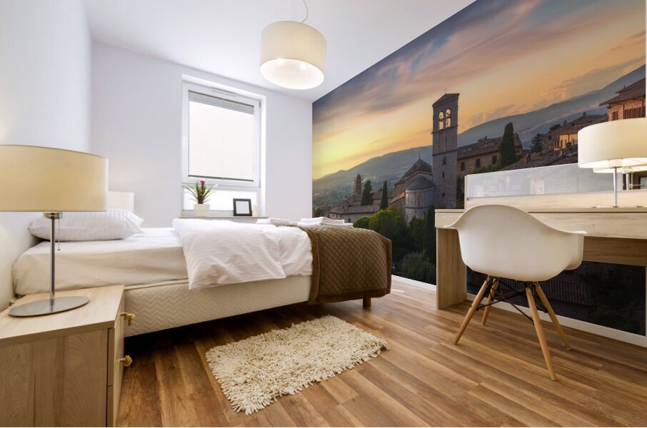 Assisi town at sunset. Umbria Italy. Mural print