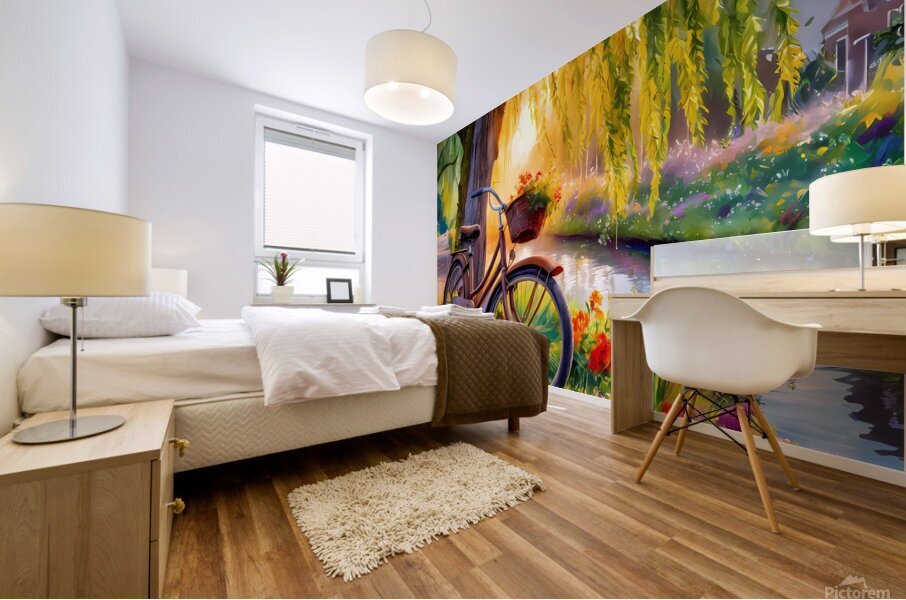  the bicycle beside river  Mural print