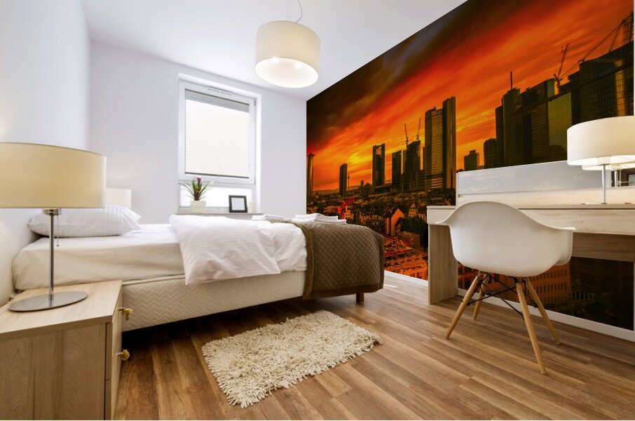 Frankfurt Skyline Skyscraper Sunset Mural print