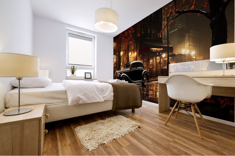 Night Fall Vintage Car Scene 1 Mural print