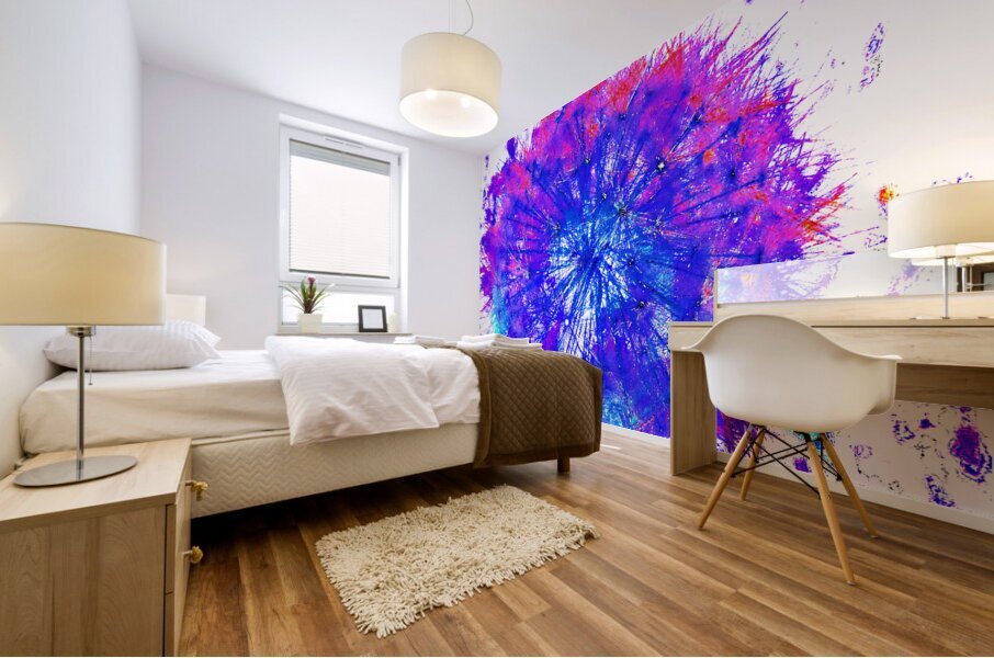 Abstract Bright Neon Colourful Dandelion Seeds Close Up Mural print