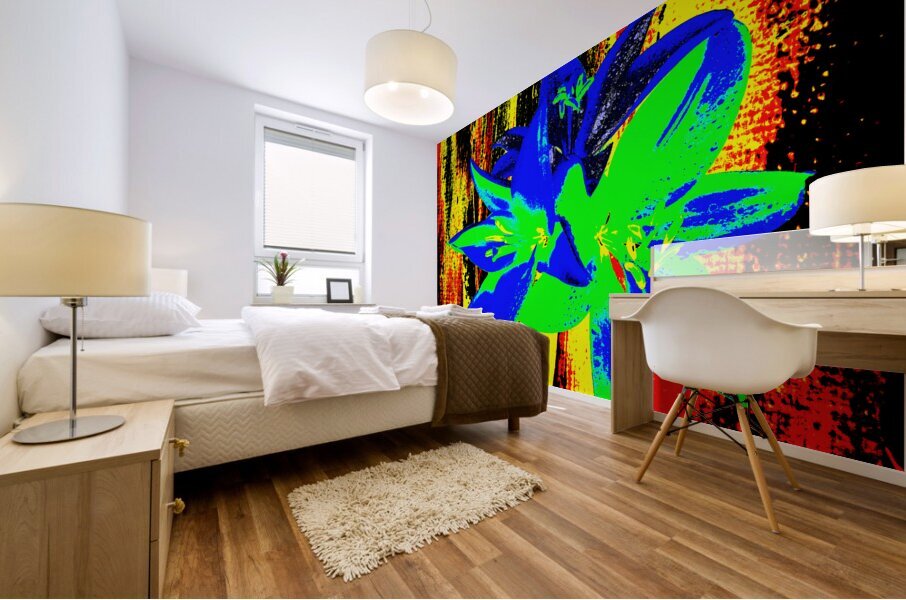 Abstract  Bright Colourful Trio of Lilies Mural print