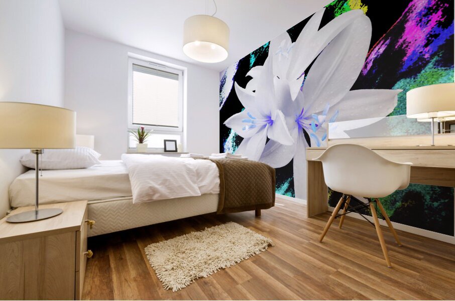  Abstract Trio of Lilies on a Distressed Coloured Abstract Background Mural print