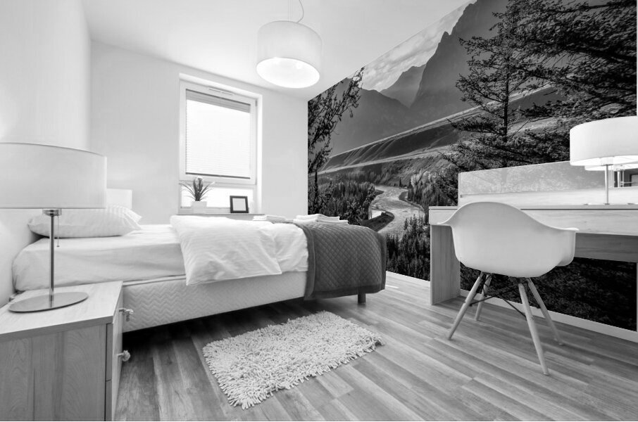 Grand Teton Overlook Sunset Sunbeams in Black and White Mural print