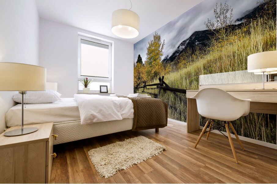 Autumn Rustic Teton Ranch Fence Mural print