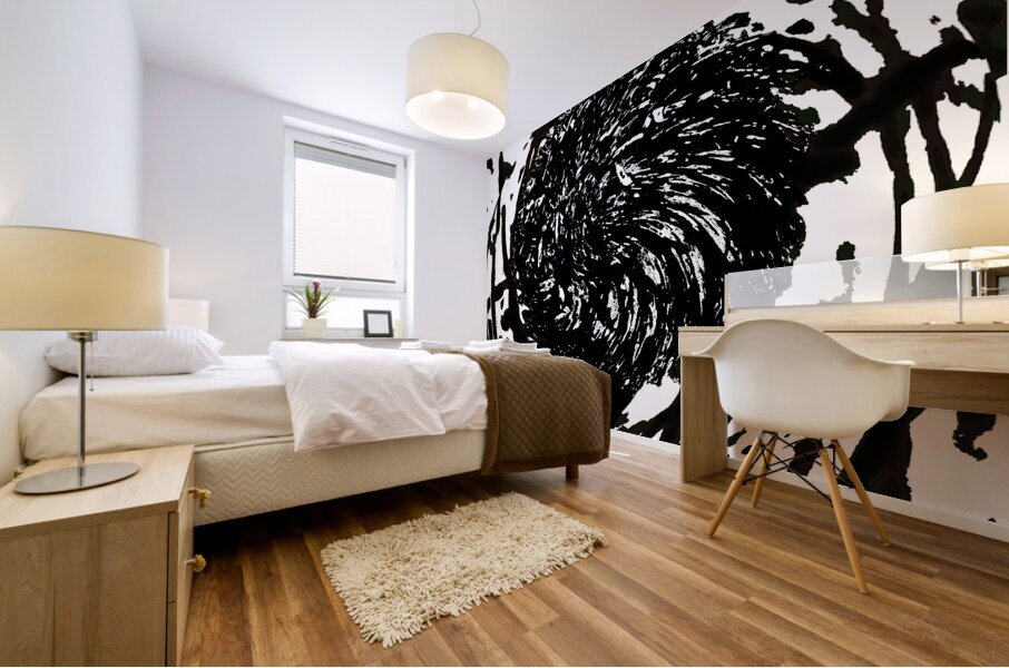  Abstract Swirling Black and White Woodland Plant Mural print