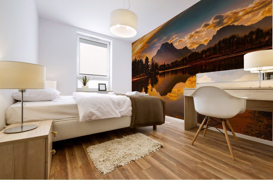 Ox Bow Bend and Mt Moran at Sunset Mural print