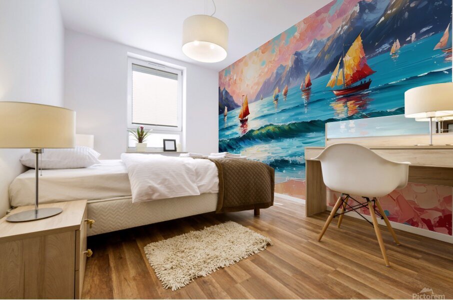   the Sea boats - Mountain Mural print