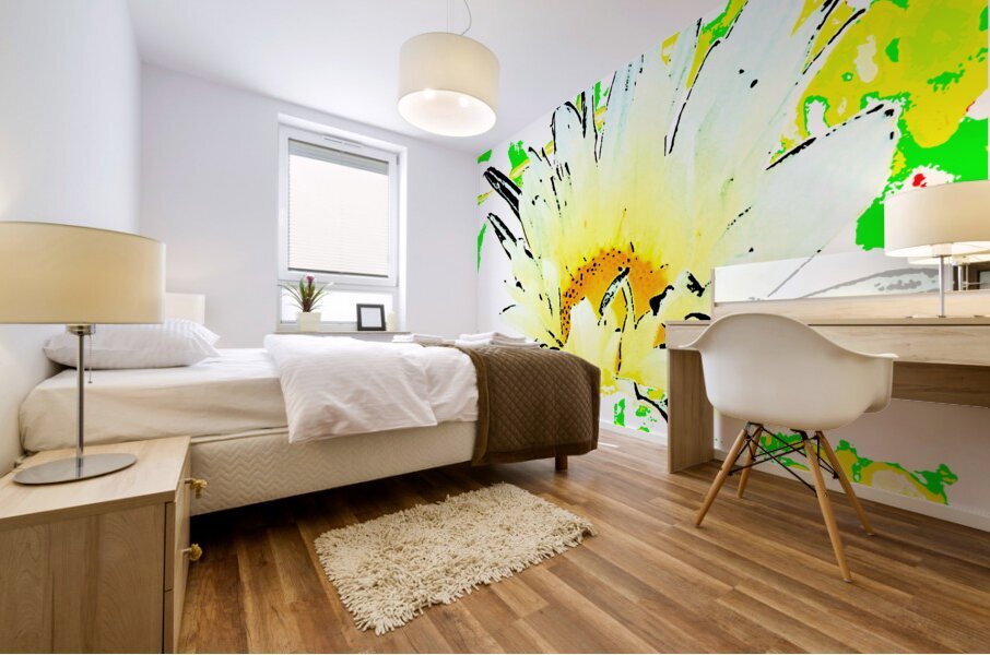 Abstract Summer Daisy Flower with a Yellow Centre Mural print