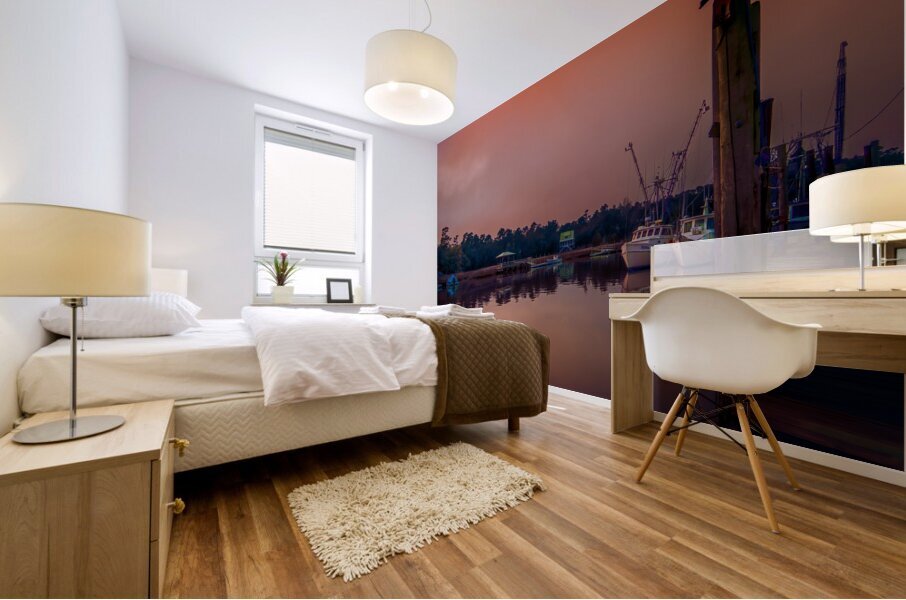 Low Country Shrimper Fog Sunset Mural print