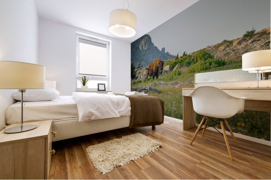 Bison And Wildflowers Mural print