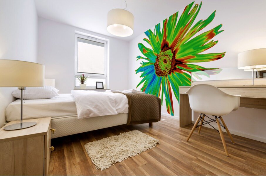 Abstract Neon Psychedelic Daisy Flower Mural print