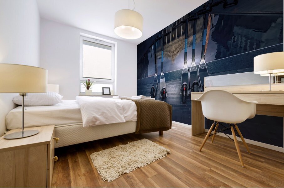 Brussels Stock Exchange and Scooters Reflection Mural print