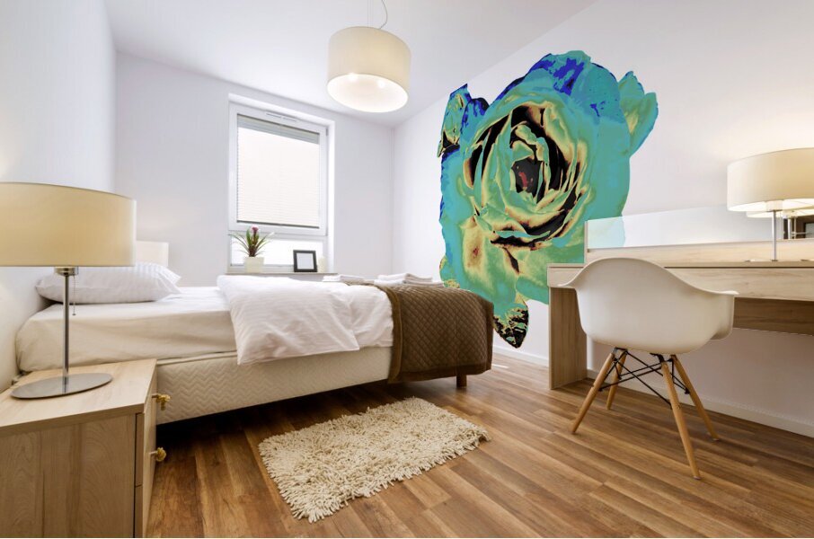 Abstract Cyan and Green Rose Mural print