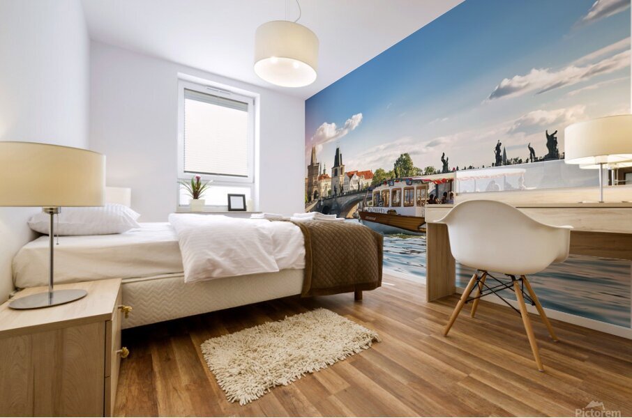 Touristic boat near the Charles bridge in Prague  1722607534.9764 Mural print