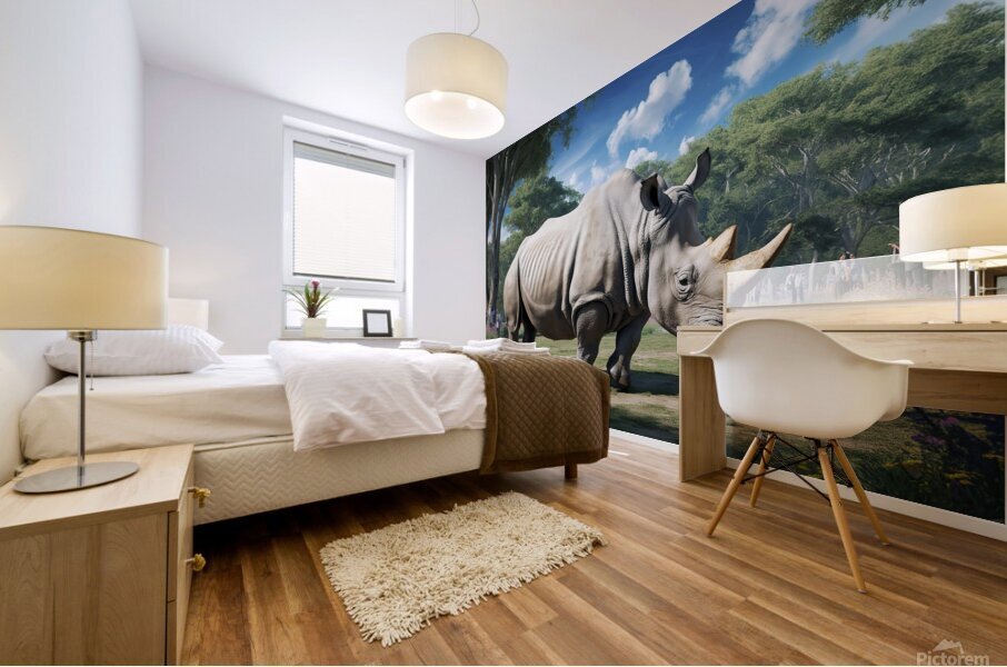 large rhino in the park 4 Mural print