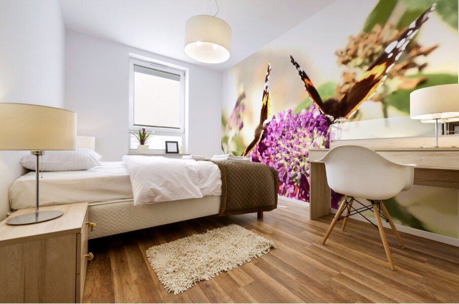 Two Butterflies on Buddleia Flowers Mural print