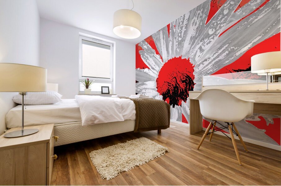 Abstract Fiery Daisy on a Vibrant Abstract Background Mural print