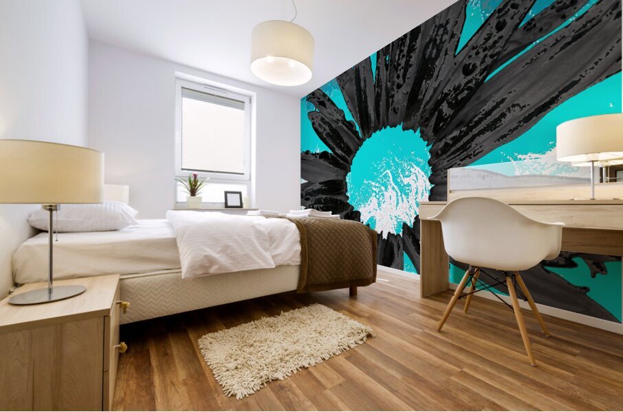 Abstract Dark Fiery Daisy on a Turquoise Abstract Background Mural print