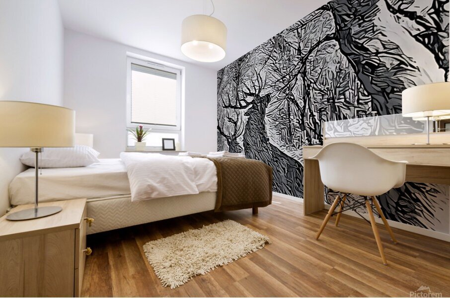 winter deers cart Mural print