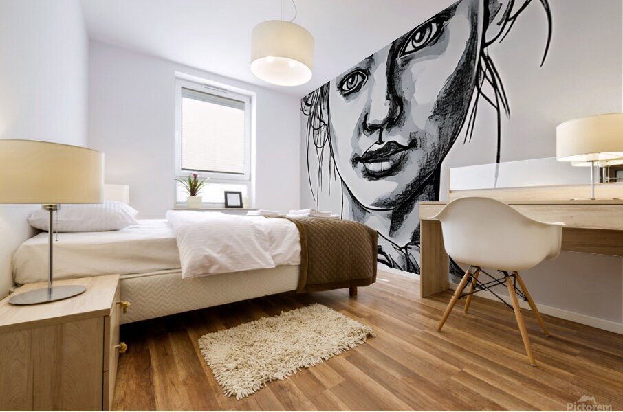 woman with rose cartoon Mural print