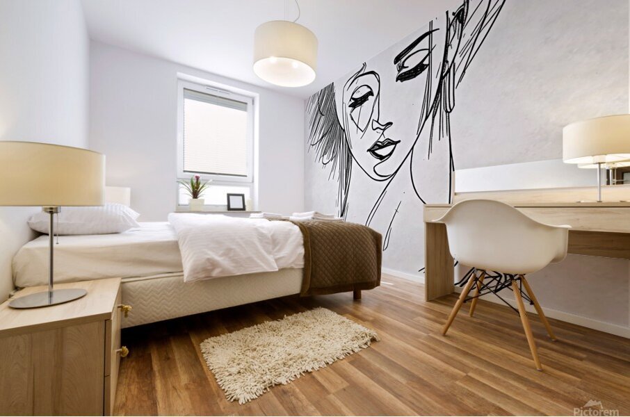 woman sketch drawing Mural print