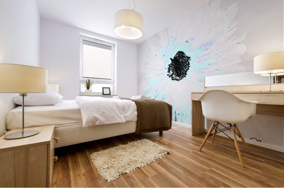 Abstract Aqua Daisy Mural print