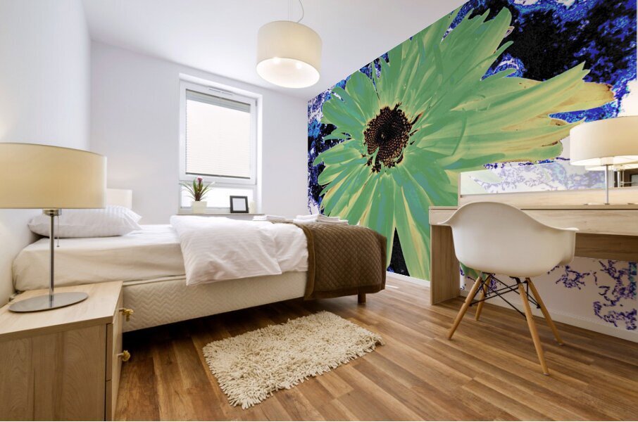 Abstract Green Daisy Mural print