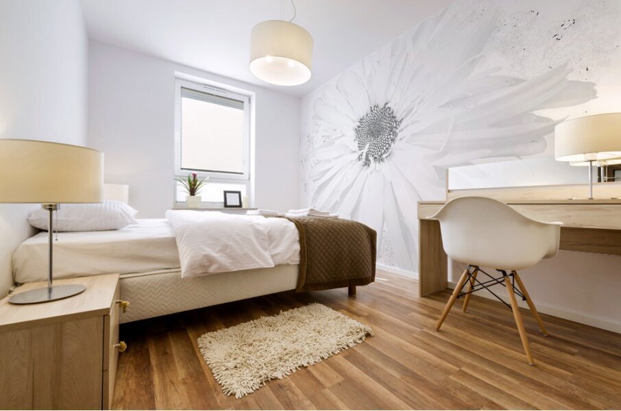 Abstract White Minimalist Daisy Mural print