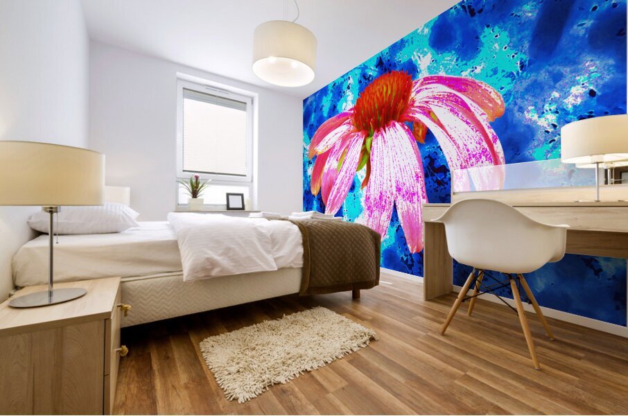Abstract Pink Cone Flower on a Blue Abstract Background Mural print