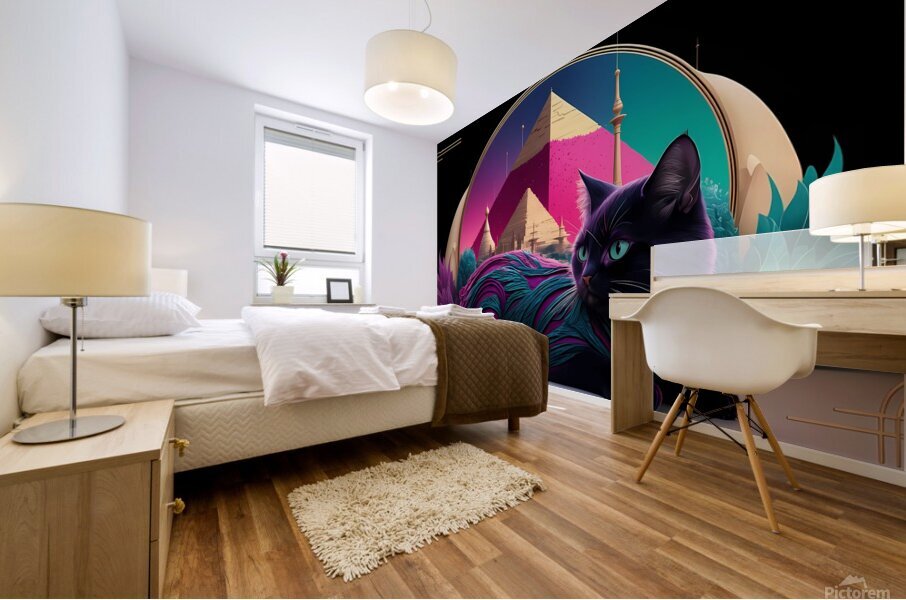 Black Cat of a futuristic Egypt  Mural print