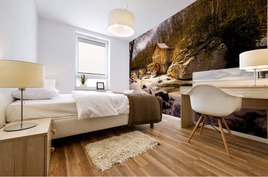 Winter Dressed Glade Creek Mill Mural print