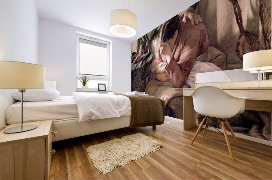 Sad Mother With Baby And Grandmother Vintage Oil Painting Mural print