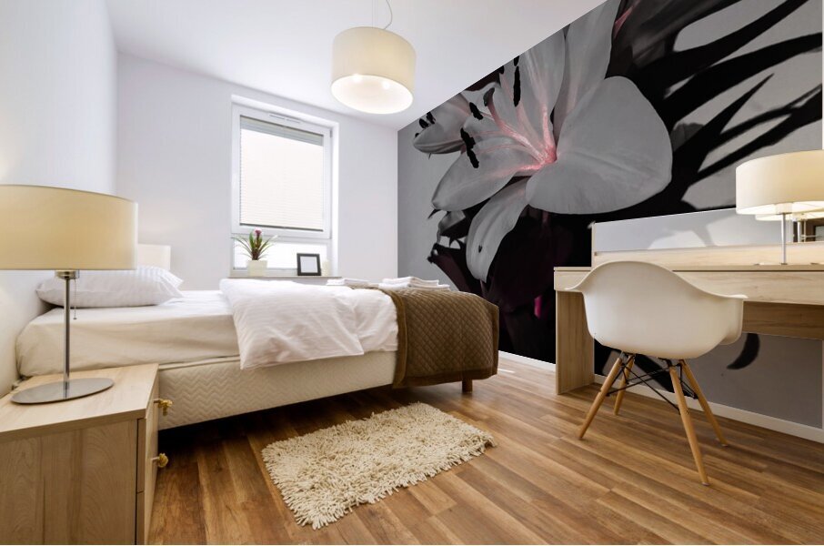 Abstract White Lilies on a Muted Background Mural print