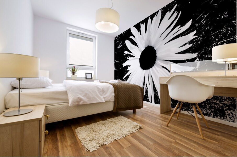 Abstract Black and White Daisy Mural print