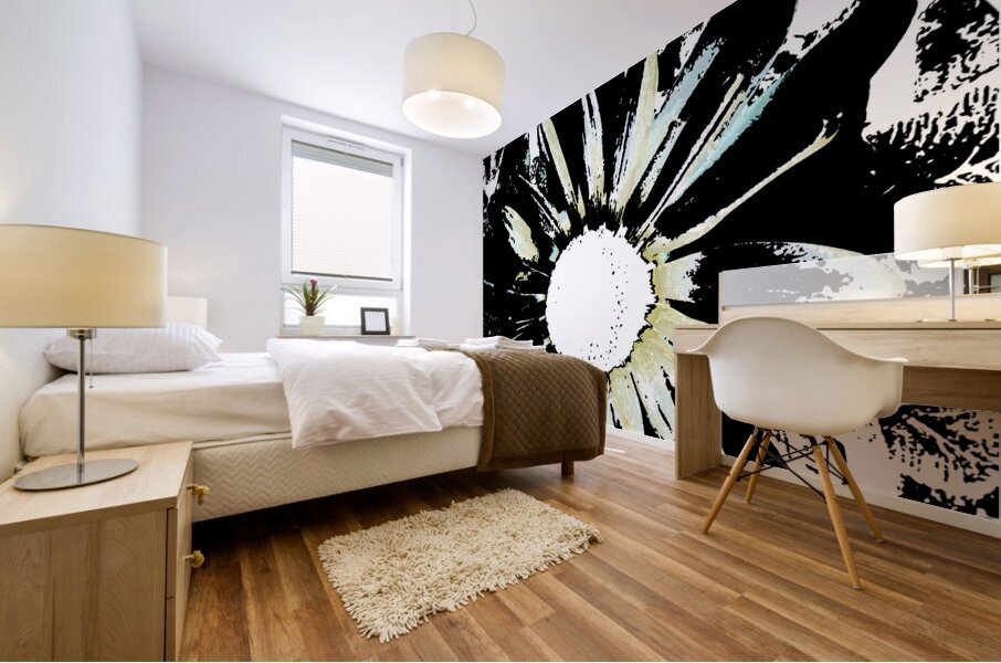 Abstract Black and White Daisy Flower Mural print