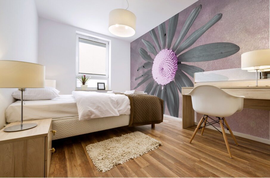 Abstract Pink and Grey Daisy Mural print