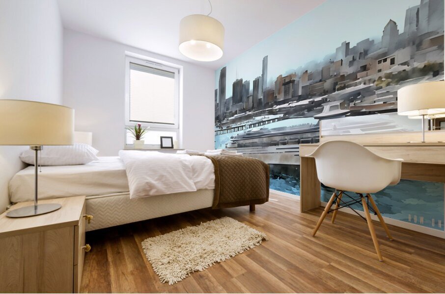 1980s miami cityscape art Mural print