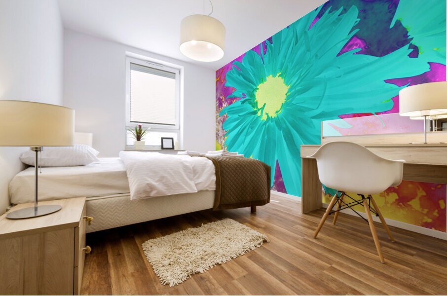 Abstract Surreal Cyan Daisy Mural print