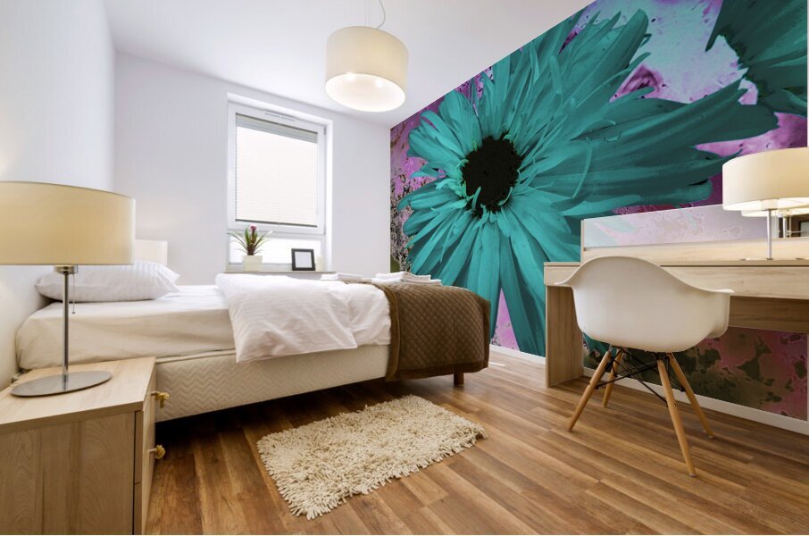 Abstract Teal Daisy Mural print