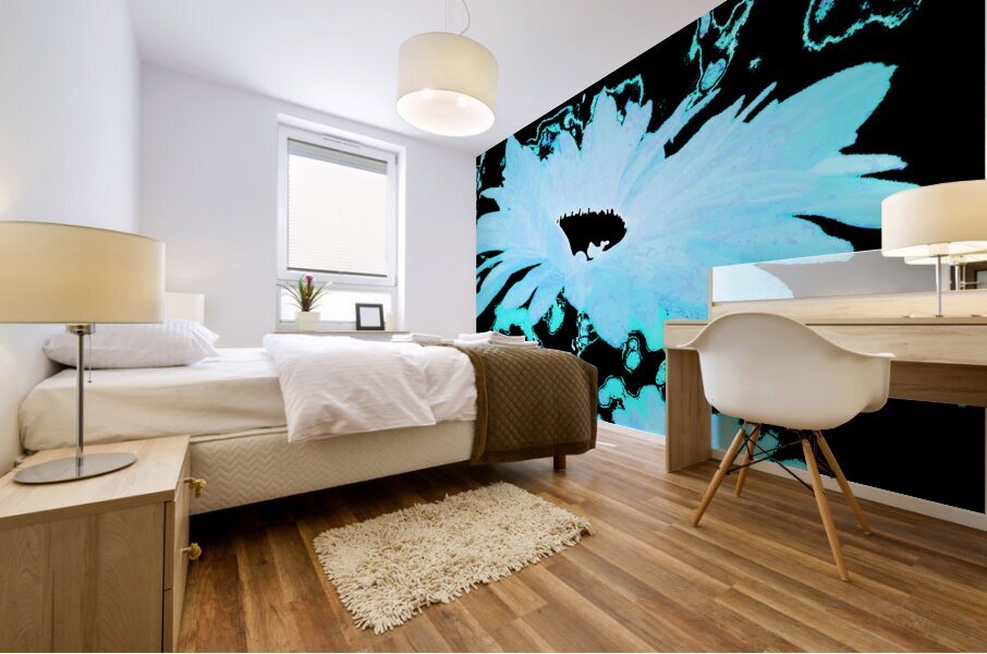 Abstract Daisy in Blue Mural print
