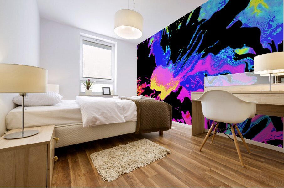 Abstract Neon Melting Daises Mural print