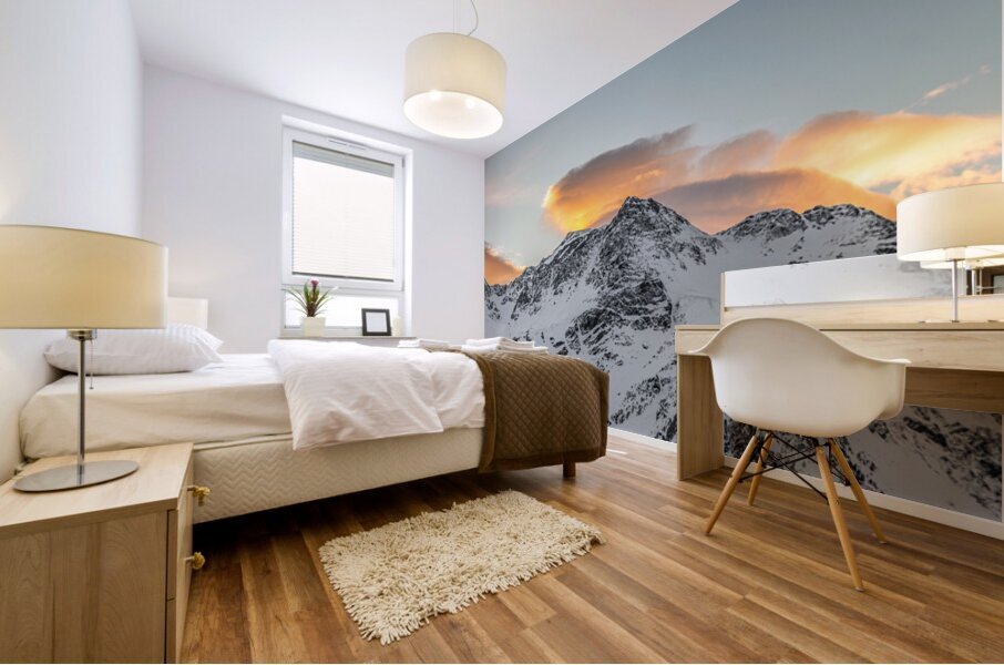 High resolution panorama shot of a beautiful mountain range in Sulden at sunrise  Mural print
