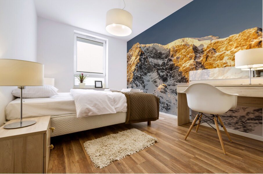 High resolution panorama shot of the Ortler mountainin Sulden at sunrise  Mural print