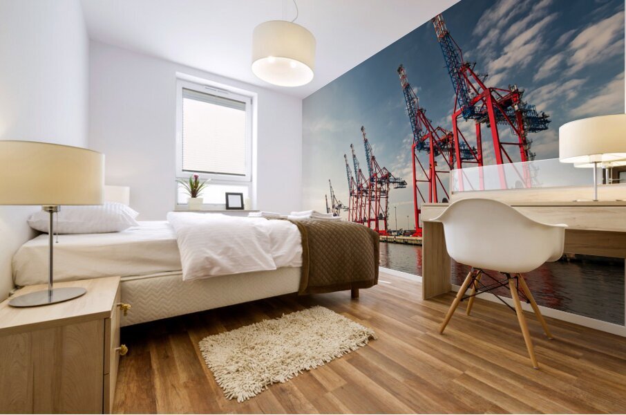 Cranes at a container terminal in the port area of Hamburg Germany Mural print