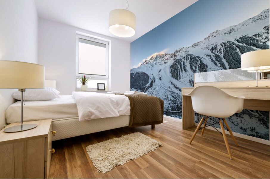 High resolution panorama shot of the Ortler Mountain and the Sulden Valley at sunset Mural print