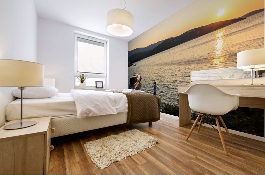 Lonely fisherman in the beautiful bay of Osor on the island of Cres-Losinj in the Adriatic Sea Croatia Mural print