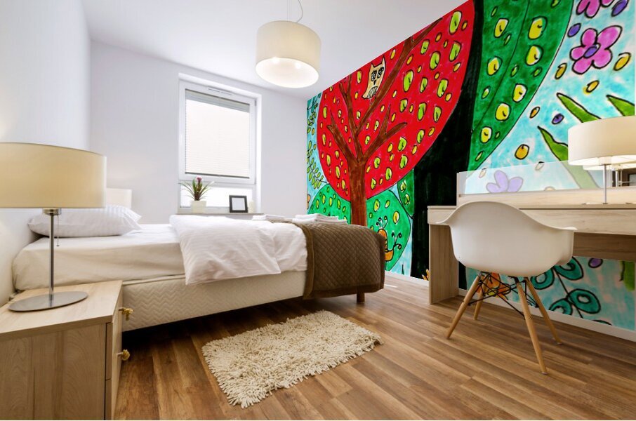 Abstract Doodle Art Trees and Owls  Mural print